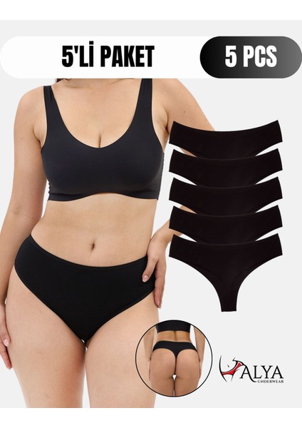 Kadın Yüksek Bel, Toparlayıcı, Tanga Külotlar - 5 Adet Siyah - 5'li Paket