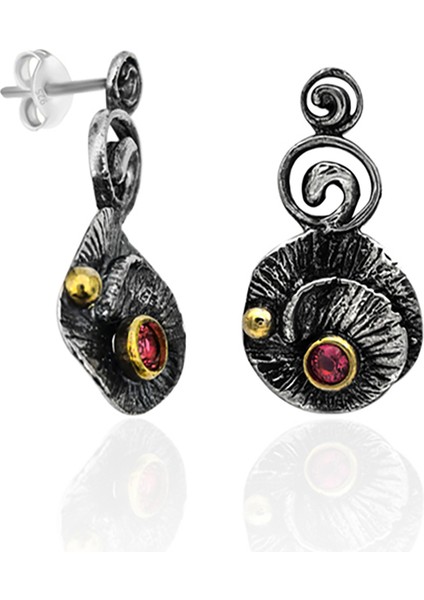 Oksitli Gümüş Set Kök Yakut Taşlı Gümüş Otantik Ikili Set 925 Ayar ST136