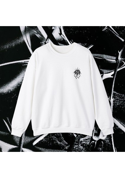 Sueso Store Eyes Gözler Unisex Nakışlı Y2K Beyaz Sweatshirt