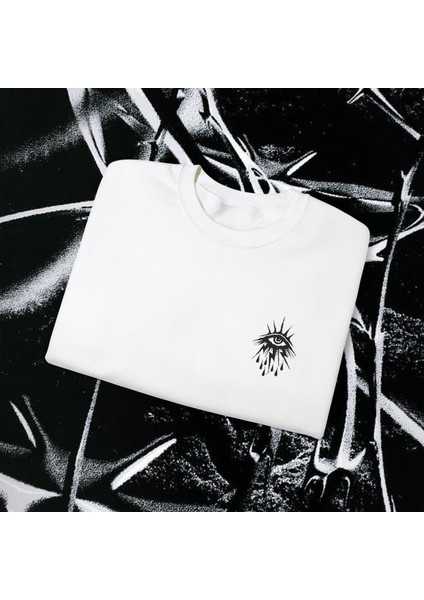 Sueso Store Eyes Gözler Unisex Nakışlı Y2K Beyaz Sweatshirt