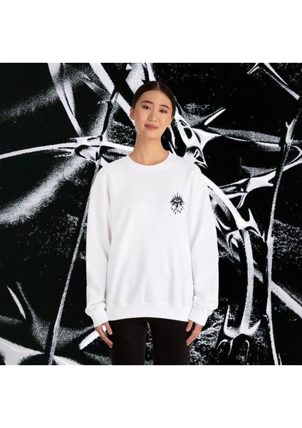 Sueso Store Eyes Gözler Unisex Nakışlı Y2K Beyaz Sweatshirt