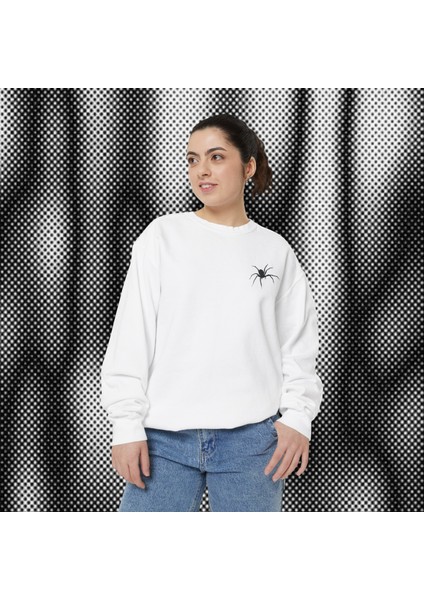 Sueso Store Spider Örümcek Nakışlı Y2K Beyaz Sweatshirt