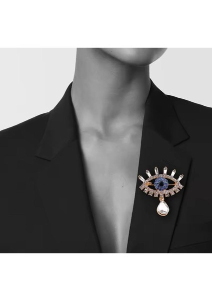 Zirkon Taşlı Altın Renk Damla Taşlı Göz Nazar Tasarım Broş