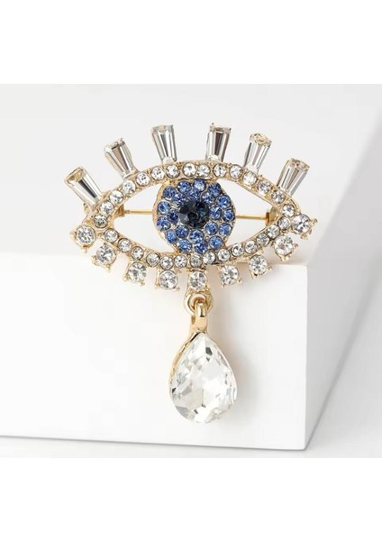 Zirkon Taşlı Altın Renk Damla Taşlı Göz Nazar Tasarım Broş fiyatları