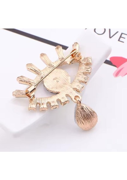 Zirkon Taşlı Altın Renk Damla Taşlı Göz Nazar Tasarım Broş modelleri