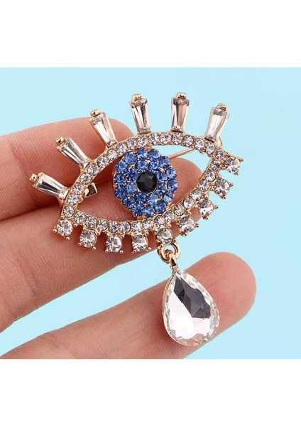 Zirkon Taşlı Altın Renk Damla Taşlı Göz Nazar Tasarım Broş fırsatları