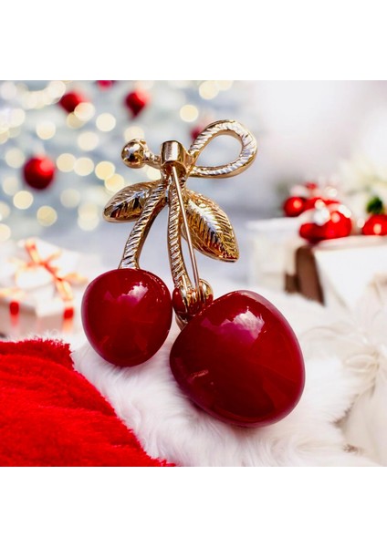 Kırmızı Renk Mineli Zirkon Taşlı Altın Kaplamalı Yeşil Taşlı Tasarım Kiraz Broş fiyatları