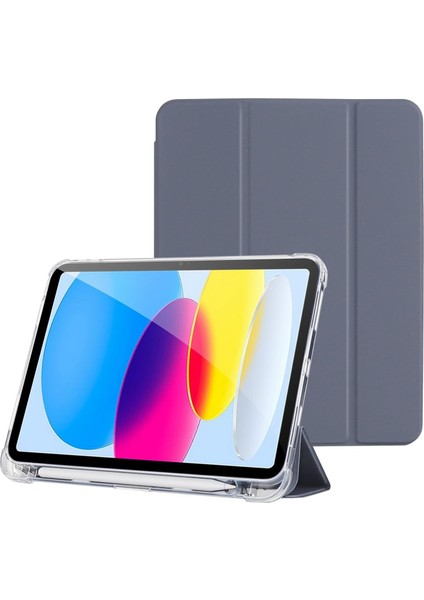 Apple iPad 10.9 İnç 2022 10. Nesil Uyumlu Smart Kılıf, Apple Pencil Kalemlikli, Trifold, Esnek, Mat, Darbeye Tam Dayanıklı Tablet Kılıfı (Lila)