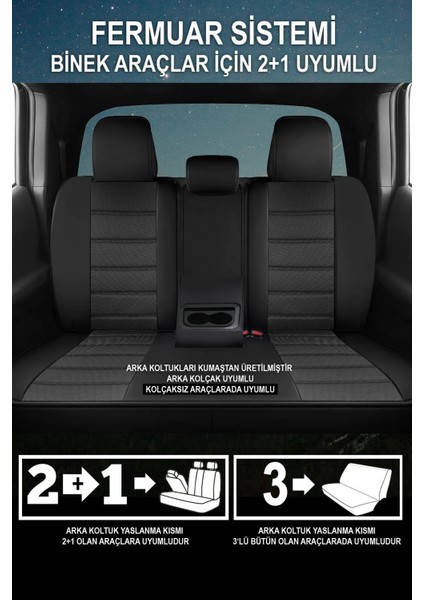Citroen Cactus Uyumlu 5 Koltuk Tam Set Pike Kumaş Oto Koltuk Kılıfı Siyah