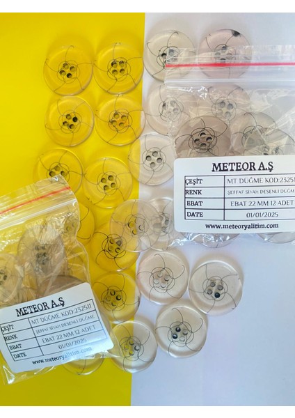 Meteor Şeffaf Siyah Desenli Düğme KOD:232511