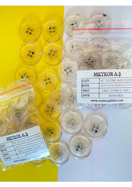 Meteor Şeffaf Siyah Desenli Düğme KOD:232511