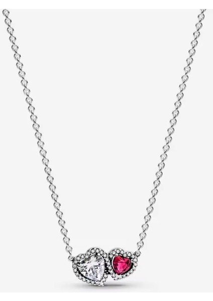 Gümüş Hale Kalpler Kırmızı Beyaz Taş Kolye ve Çivi Küpeler Seti modelleri