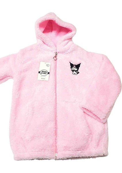 Kız Çocuk Kapşonlu Peluş Hırka Açık Pembe