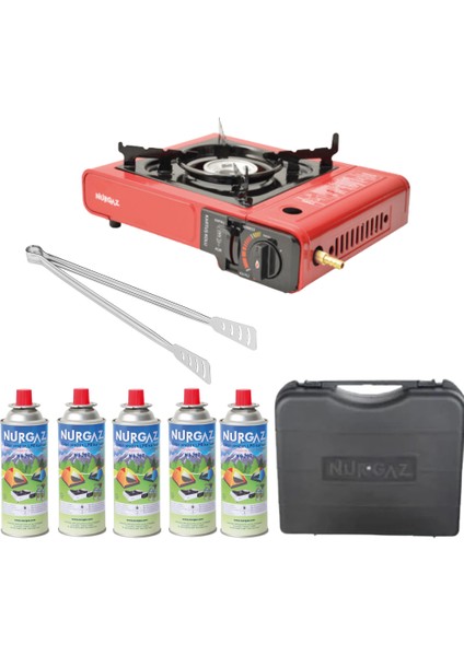 Portatif Ocak Ng 501 + Taşıma Çantası + 5 Adet 220GR Ocak Kartuşu + Izgara Maşası