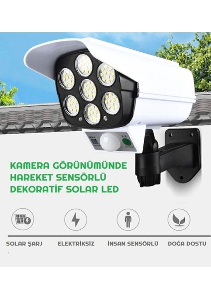 Kamera Görünümlü Hareket Sensörlü Uzaktan Kumandalı Güneş Enerjili-Solar Bahçe Lambası