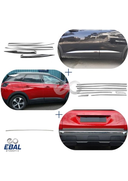 Peugeot 3008 3 Parça Krom Set 2016-2021 Paslanmaz Çelik