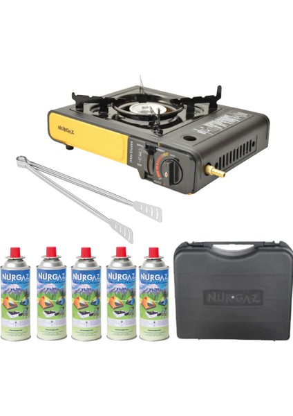 Portatif Ocak Ng 501 + Taşıma Çantası + 5 Adet 220GR Ocak Kartuşu + Izgara Maşası