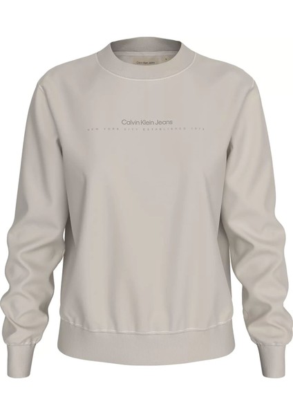 Kadın Yazı Logo Sweatshirt - Krem