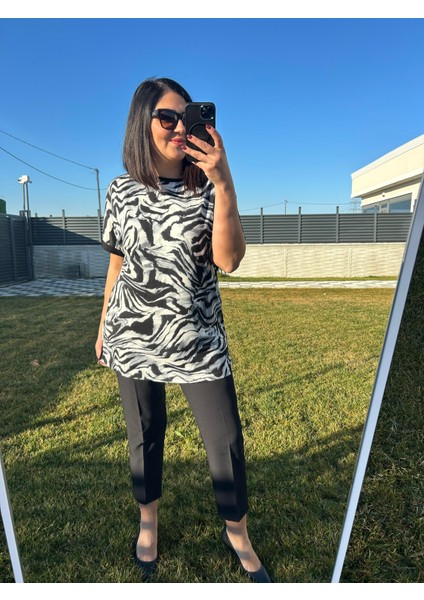 Kadın Büyük Beden Siyah/beyaz Penye Örme BLUZ-BGB106