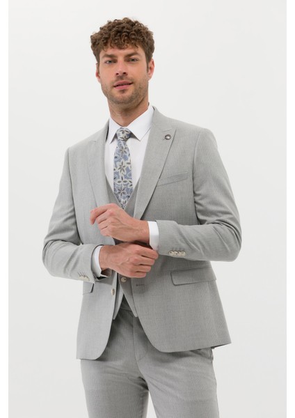 Erkek Ekstra Slim Fit Yelekli Takım Elbise - Gri