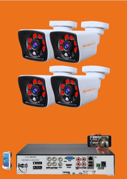 Kaızen 4'lü 5 Mpfull Hd 4 Girişli Yüz ve Araç Tanıma Özellikli Güvenlik Kamera Seti