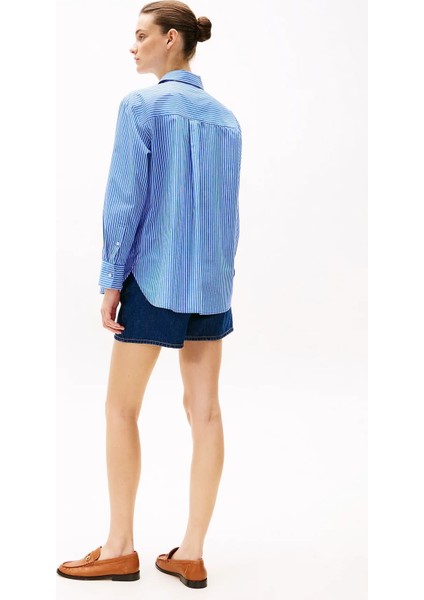Kadın Th Oversize Çizgili Gömlek - Mavi fırsatları