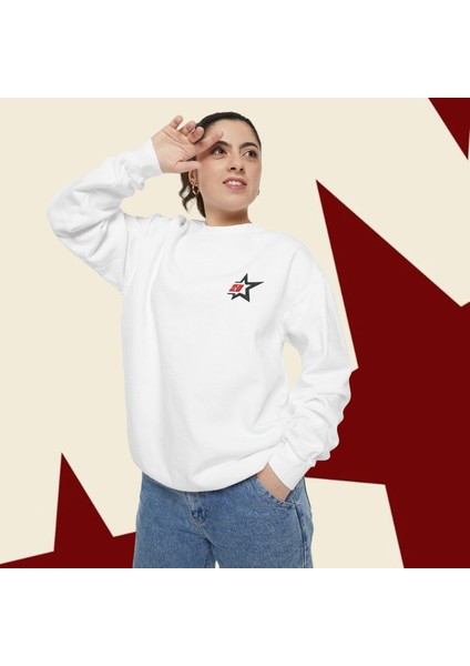 Sueso Store Star Yıldız Tasarım Unisex Nakışlı Y2K Beyaz Sweatshirt