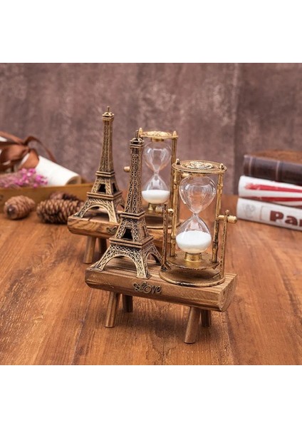 Eyfel Kulesi Paris Kum Saati Nostaljik Dekoratif Hediyelik Eiffel Retro Kum Saat Biblo Ahşap Stand