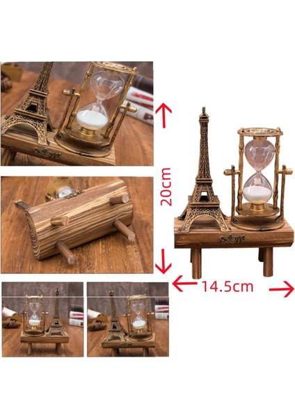 Eyfel Kulesi Paris Kum Saati Nostaljik Dekoratif Hediyelik Eiffel Retro Kum Saat Biblo Ahşap Stand