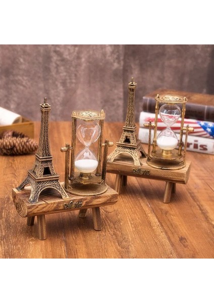 Eyfel Kulesi Paris Kum Saati Nostaljik Dekoratif Hediyelik Eiffel Retro Kum Saat Biblo Ahşap Stand