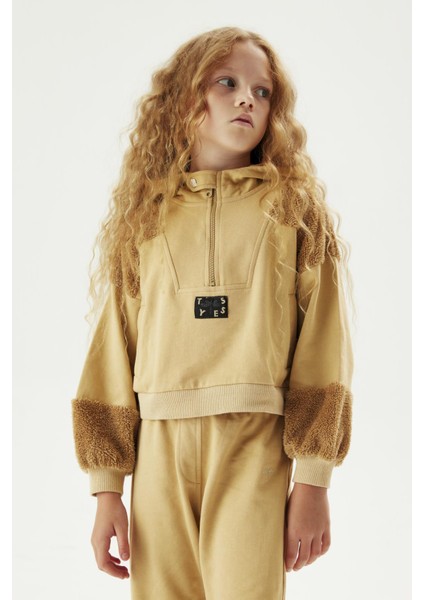Kız Çocuk Bej Eşofman Üstü Kapüşonlu Rahat Tasarım 23FW1TJ4412 Sonbahar Kış fiyatları
