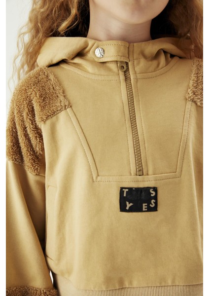 Kız Çocuk Bej Eşofman Üstü Kapüşonlu Rahat Tasarım 23FW1TJ4412 Sonbahar Kış modelleri