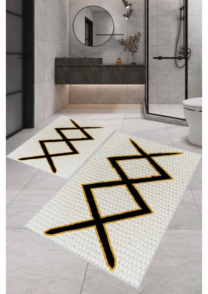 Dijital Baskı Modern Banyo Halısı Ikili Banyo Paspası RVG5-1731 100 x 60+60 x 50 cm