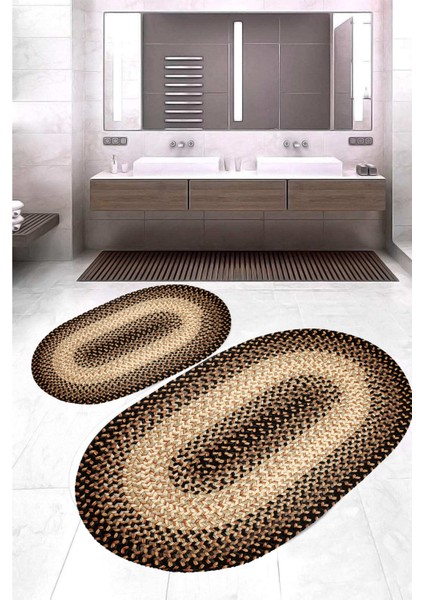 Dijital Baskı Modern Banyo Halısı Ikili Banyo Paspası RVG5-3180 100 x 60+60 x 50 cm