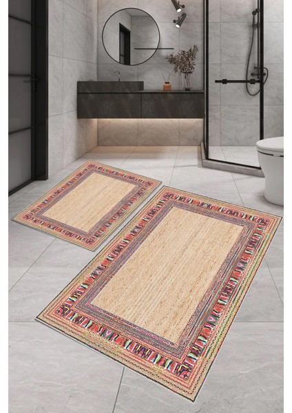 Dijital Baskı Modern Banyo Halısı Ikili Banyo Paspası RVG5-SD322 100 x 60+60 x 50 cm