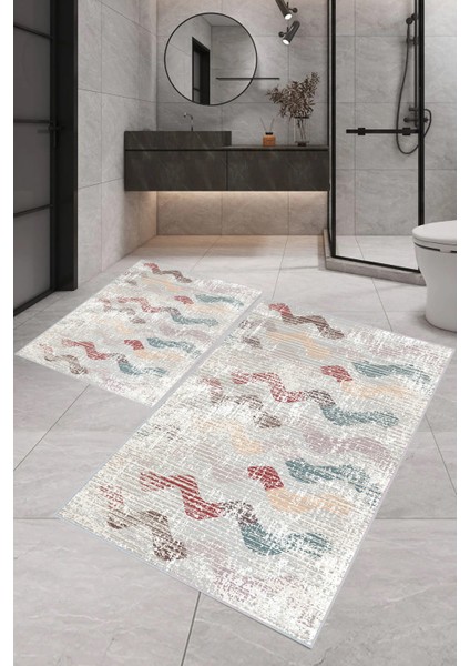 Dijital Baskı Modern Banyo Halısı Ikili Banyo Paspası LNA5-0402 100 x 60+60 x 50 cm