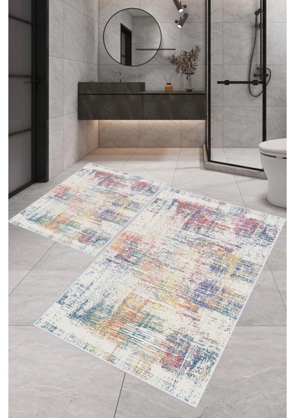 Dijital Baskı Modern Banyo Halısı Ikili Banyo Paspası LNA5-0551 100 x 60+60 x 50 cm