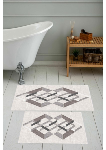Dijital Baskı Modern Banyo Halısı Ikili Banyo Paspası LNA5-0729 100 x 60+60 x 50 cm