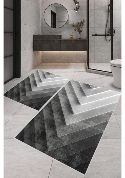 Dijital Baskı Modern Banyo Halısı Ikili Banyo Paspası LNA5-1609 100 x 60+60 x 50 cm