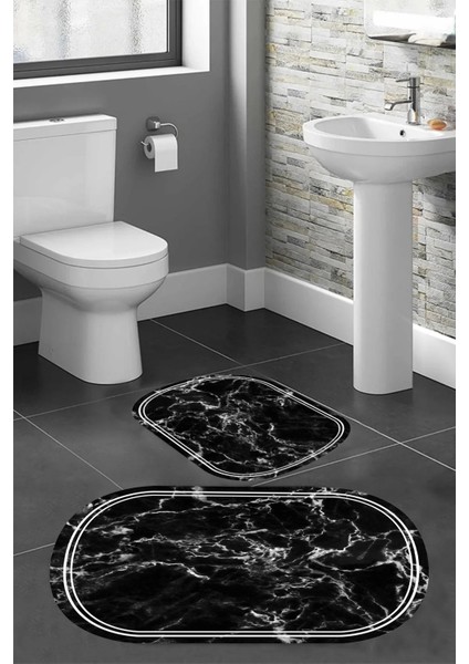 Dijital Baskı Modern Banyo Halısı Ikili Banyo Paspası LNA5-HT795 100 x 60+60 x 50 cm