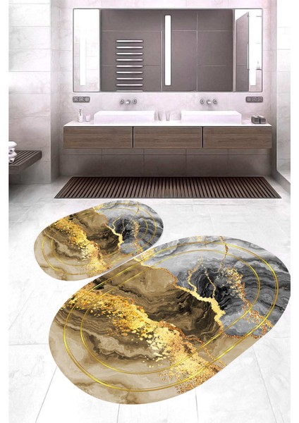 Dijital Baskı Modern Banyo Halısı Ikili Banyo Paspası LNA5-HY1044 100 x 60+60 x 50 cm