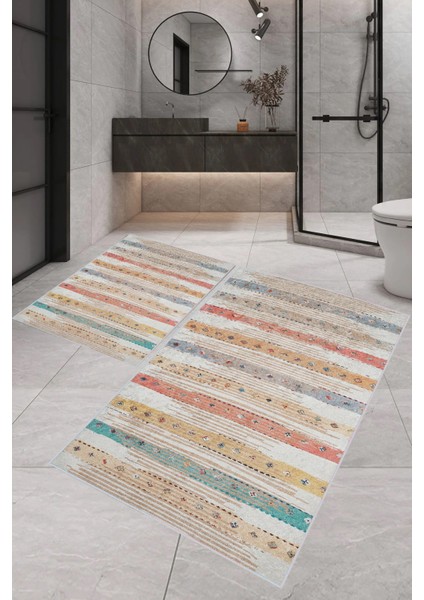 Dijital Baskı Modern Banyo Halısı Ikili Banyo Paspası LNA5-1723 100 x 60+60 x 50 cm