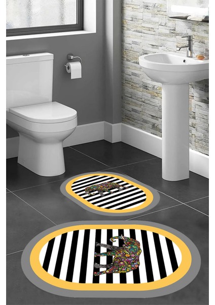 Dijital Baskı Modern Banyo Halısı Ikili Banyo Paspası LNA5-HS533 100 x 60+60 x 50 cm
