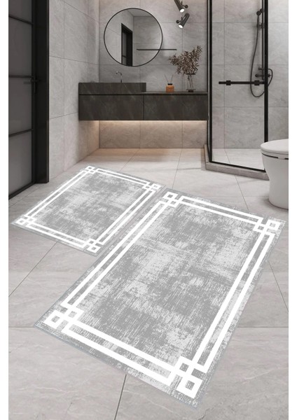 Dijital Baskı Modern Banyo Halısı Ikili Banyo Paspası LNA5-0495 100 x 60+60 x 50 cm