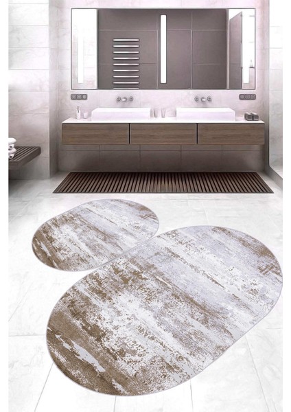 Dijital Baskı Modern Banyo Halısı Ikili Banyo Paspası LNA5-HY944 100 x 60+60 x 50 cm