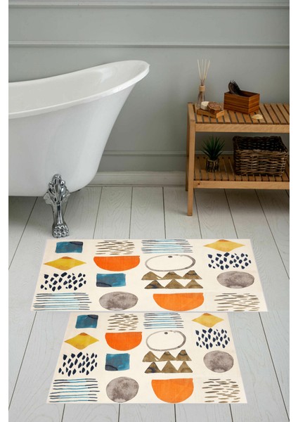 Dijital Baskı Modern Banyo Halısı Ikili Banyo Paspası LNA5-0588 100 x 60+60 x 50 cm