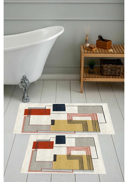 Dijital Baskı Modern Banyo Halısı Ikili Banyo Paspası LNA5-0584 100 x 60+60 x 50 cm