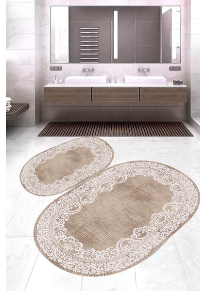 Dijital Baskı Modern Banyo Halısı Ikili Banyo Paspası LNA5-HK104 100 x 60+60 x 50 cm