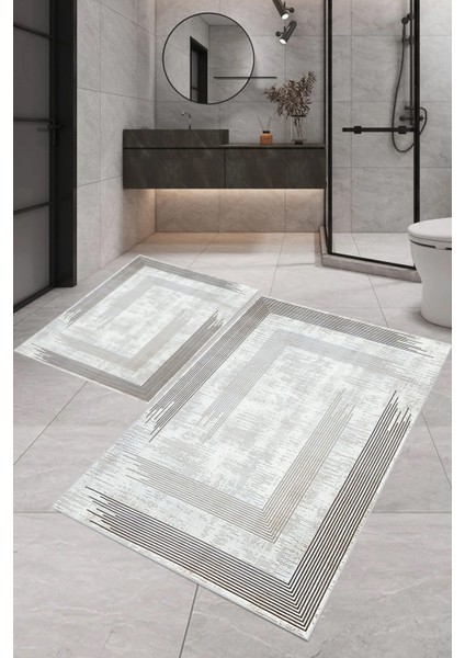 Dijital Baskı Modern Banyo Halısı Ikili Banyo Paspası LNA5-0752 100 x 60+60 x 50 cm