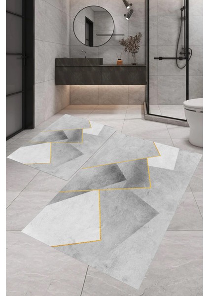 Dijital Baskı Modern Banyo Halısı Ikili Banyo Paspası LNA5-FNL298 100 x 60+60 x 50 cm